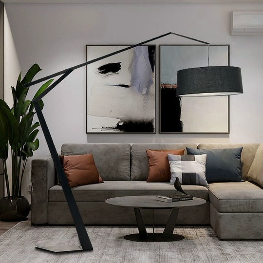 Торшер, черный, Lumens 200*200, светодиодный, E27, металл, ткань