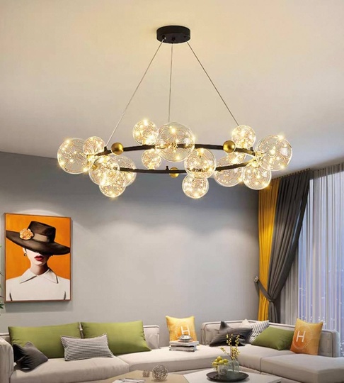 Люстра подвесная, черный, стекло, CHAT BLACK 80*32, металл, LED