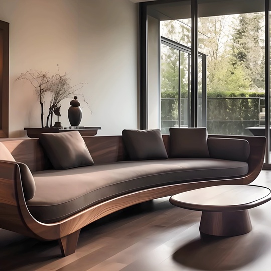 Прямой диван Amelia темный орех, кожа, 240*85*75 см