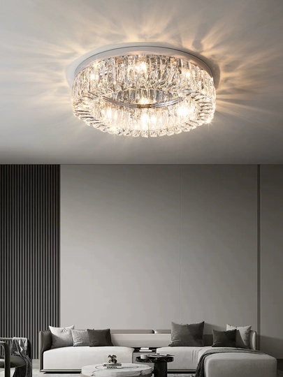 Потолочный светильник, серебро, кристалл, ABIGAIL 80*15 металл, E14.