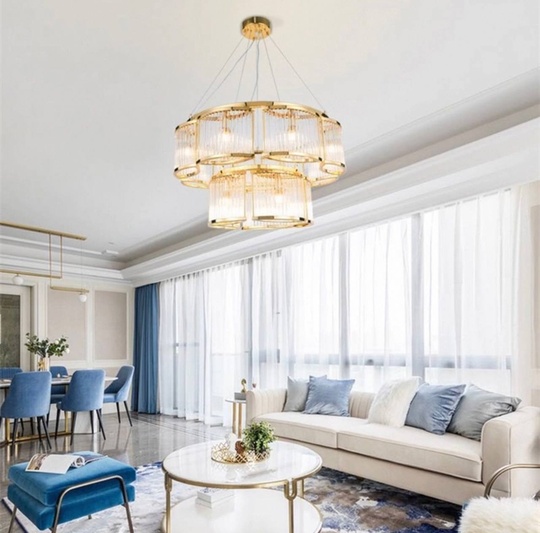 Люстра подвесная, золотой, стекло, AYDINC 50+80, металл, E14.