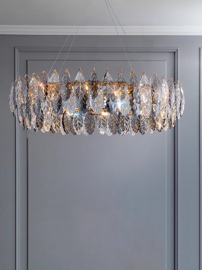 Люстра подвесная BIRICIK 80*25 золото, дымчатый, кристалл, металл, E14.