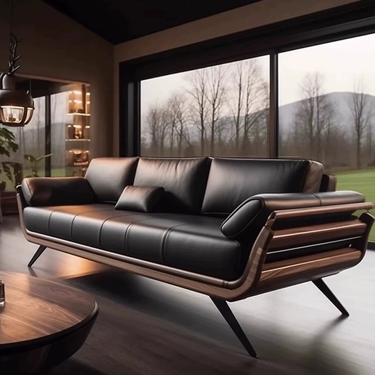 Прямой диван Amy темный орех, кожа, 260*85*80 см