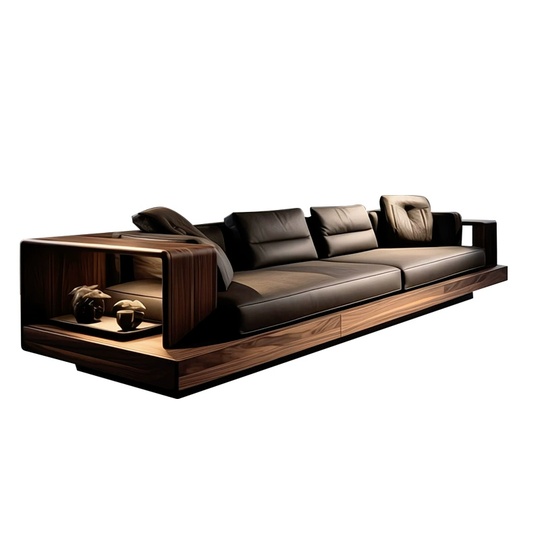 Прямой диван Beatrice темный орех, кожа, 280*90*70 см