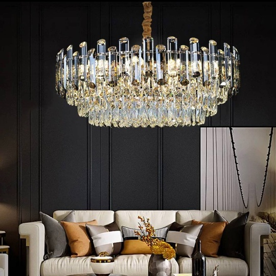 Люстра подвесная ALEV 75*30 золото, кристалл, металл, E14.