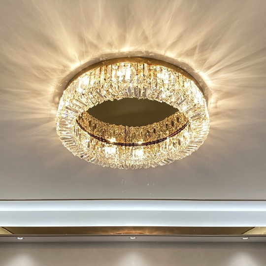 Потолочный светильник, золото, кристалл, ABIGAIL 60*15 металл, E14.