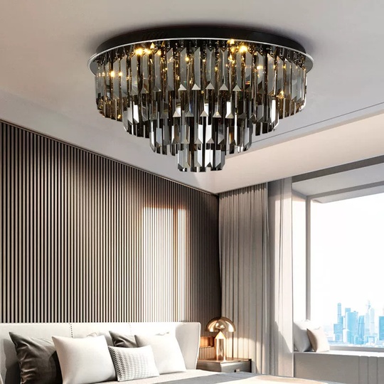 Потолочный светильник, хром, дымчатый, хрусталь, CLARK 50*30 металл, Е14.