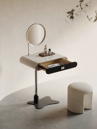 Дизайнерский туалетный столик Nick Stool в итальянском стиле, кремовый цвет, с пуфиком и зеркалом, 60х40х75 см.