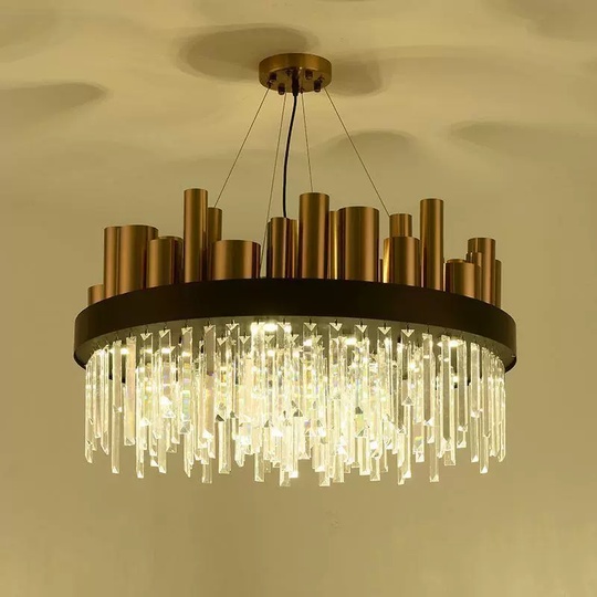 Люстра подвесная бронзовая Ezolon, металл, кристалл, трос 100 см, 100*45 см, LED