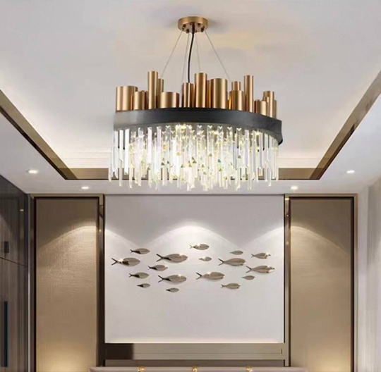 Люстра подвесная бронзовая Ezolon, металл, кристалл, трос 100 см, 100*45 см, LED