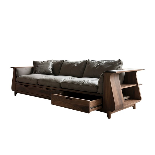 Прямой диван Donna темный орех, кожа, 260*85*80 см