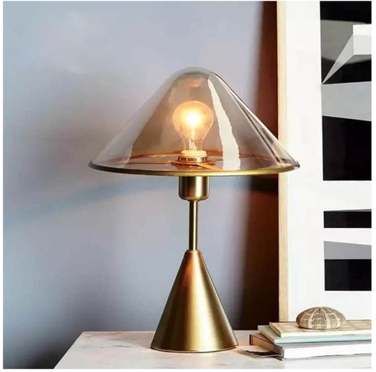 Настольная лампа янтарная STONEY CON, 1 м, 30*43 см, светодиодная, E27, металл, стекло, современный