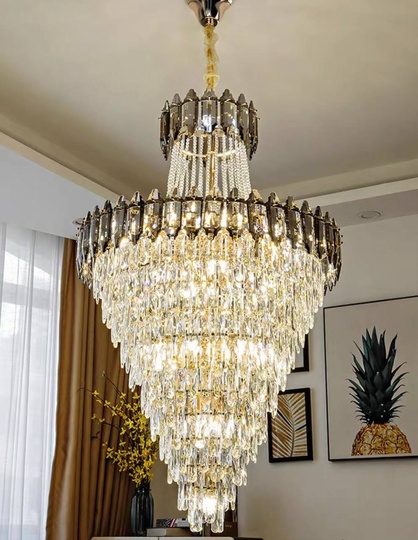 Люстра подвесная, золото, дымчатый, кристалл,  DARK WOLF 60*100 металл, E14.