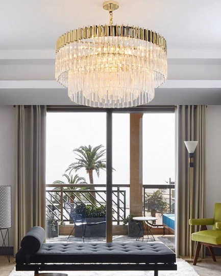 Люстра подвесная, золотой, стекло, AYLA 60*40, металл, E14.