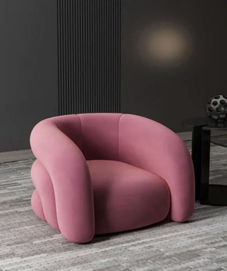 Розовое кресло мягкое из ворсовой ткани, 88х84х70
