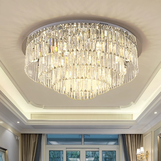 Потолочный светильник, серебро, хрусталь, CLOVER 120*40 металл, Е14.